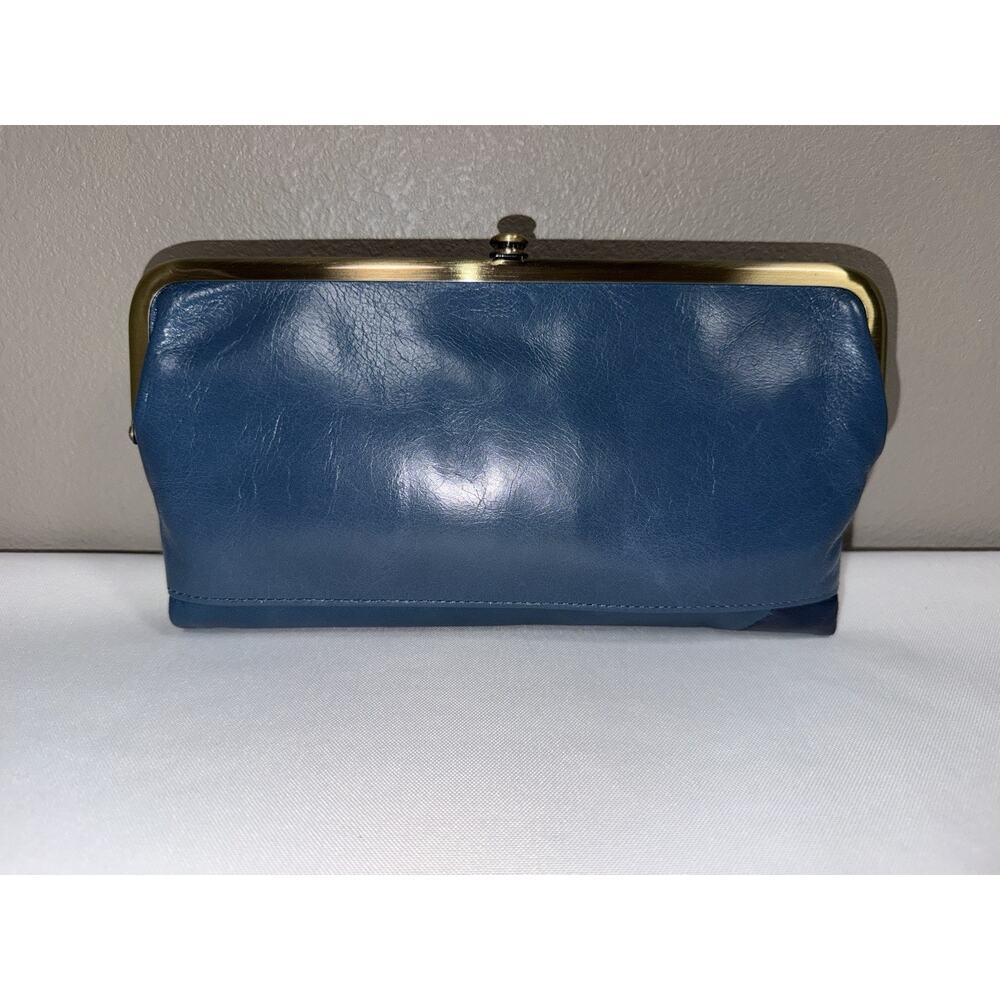 Hobo International Lauren Double Frame Wallet Clutch Riviera Blue Shades Patches - Picture 2 of 12